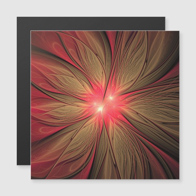 Carte Magnétique Fleur fractale de fansy rouge (Devant / Derrière)