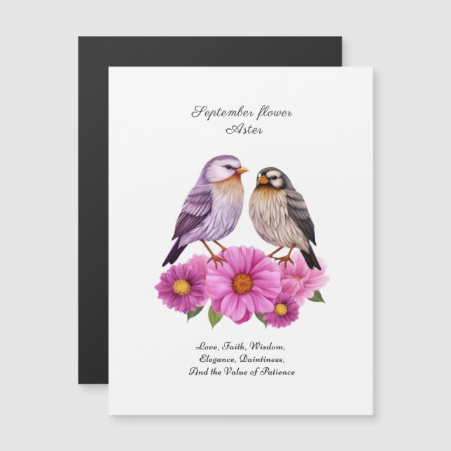 Carte Magnétique Fleur glorieuse de septembre - Aster (Devant / Derrière)
