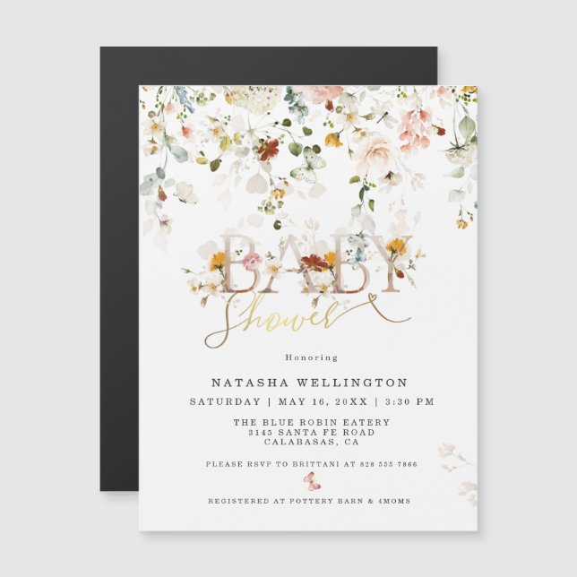 Carte magnétique Fleur sauvage aquarelle (Devant / Derrière)