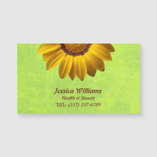 Carte Magnétique Fleurs jaunes sur Monogramme vert Abstrait