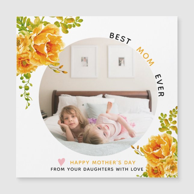 Carte Magnétique Fleurs orange Meilleure maman Meilleure photo de l (Devant)