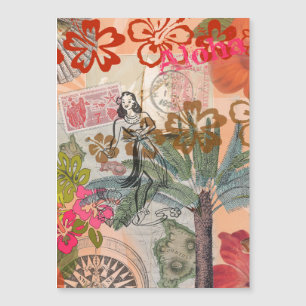 Carte Magnétique Fleurs Vintage Hula Coloré Hawaïen Tropical 