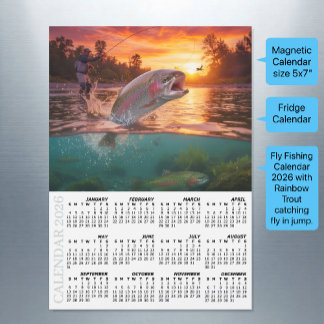 Carte Magnétique Fly Fishing 2026 Fridge Calendar, Trout / Fish
