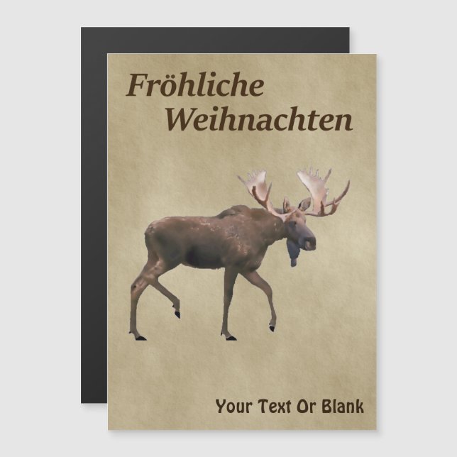 Carte Magnétique Fröhliche Weihnachten - Bull Moose Sur Ancien Papi (Devant / Derrière)