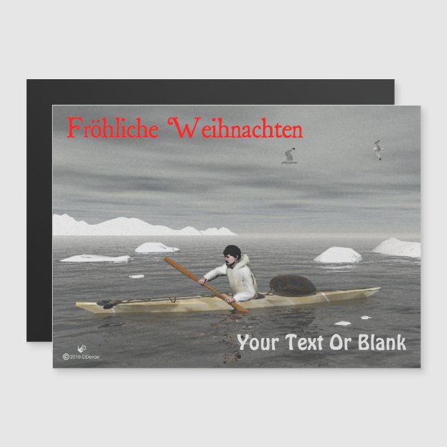 Carte Magnétique Fröhliche Weihnachten - Inuit Kayak (Devant / Derrière)