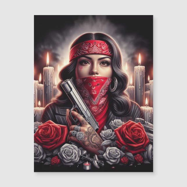 Carte Magnétique Gangster Girl Hip hop chicano art graphique (Devant)