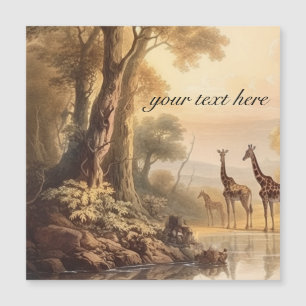 Carte Magnétique girafes botaniques vintages, personnalisables