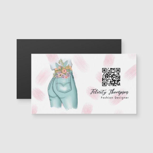 Carte Magnétique Glam Chic Mode QR Code (Devant / Derrière)