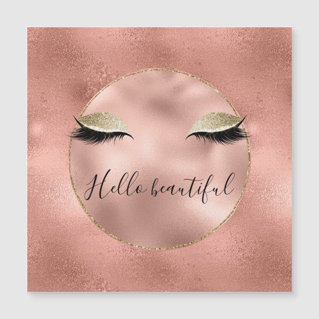Carte Magnétique Glam rose or rose brillant noir cils (Devant)