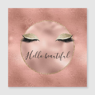 Carte Magnétique Glam rose or Rose, cils noirs brillants