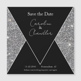 Carte Magnétique Glam Silver & Black Wedding Enregistrer la date Ma