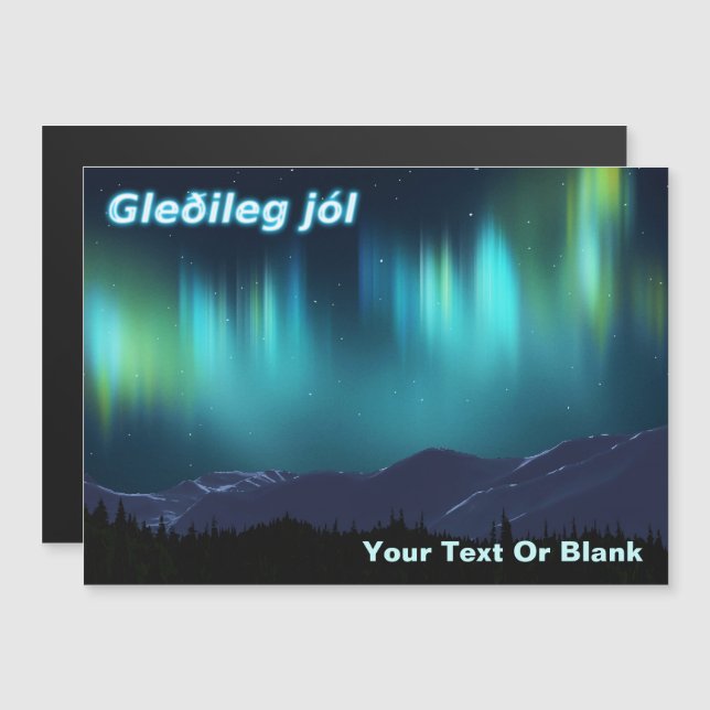 Carte Magnétique Gleðileg Jól - Aurora Borealis (Devant / Derrière)
