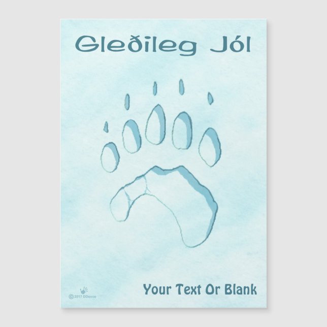 Carte Magnétique Gleðileg Jól - Empreinte de patte de l'ours polair (Devant)