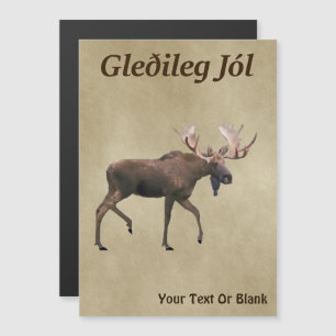 Carte Magnétique Gleðileg Jól - Oie Taupe Sur Ancien Papier
