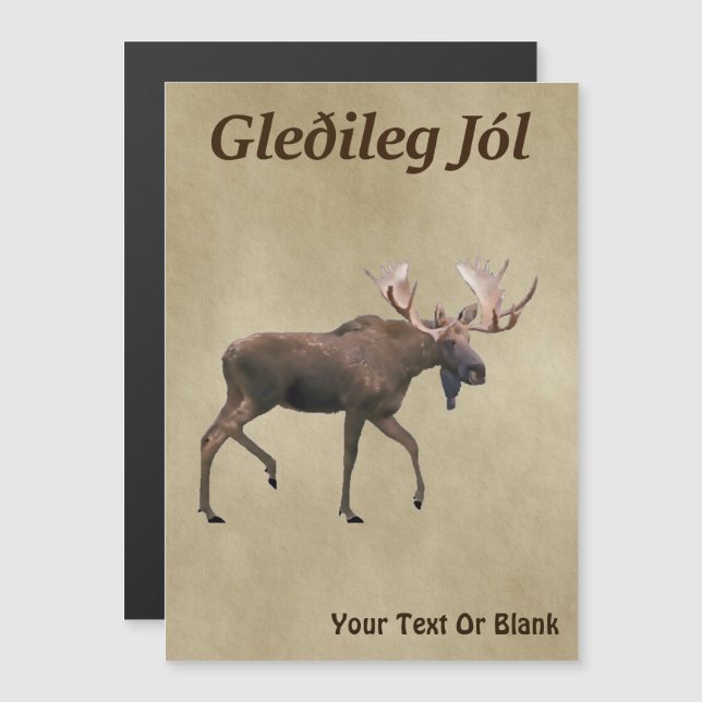 Carte Magnétique Gleðileg Jól - Oie Taupe Sur Ancien Papier (Devant / Derrière)