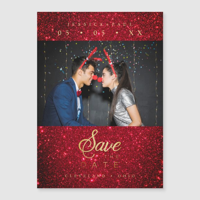 Carte Magnétique Glitter Fun Photo Christmas Couple Whimsical Font (Devant)