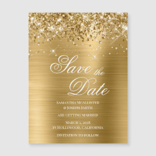 Carte Magnétique Glittery Gold Foil Enregistrer la date