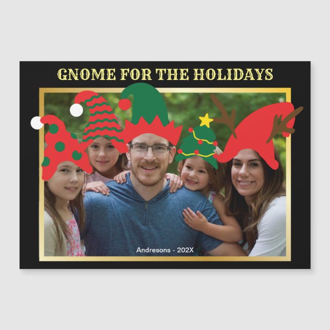 Carte Magnétique Gnome de Noël pour les Fêtes Fun Family Photo (Devant)