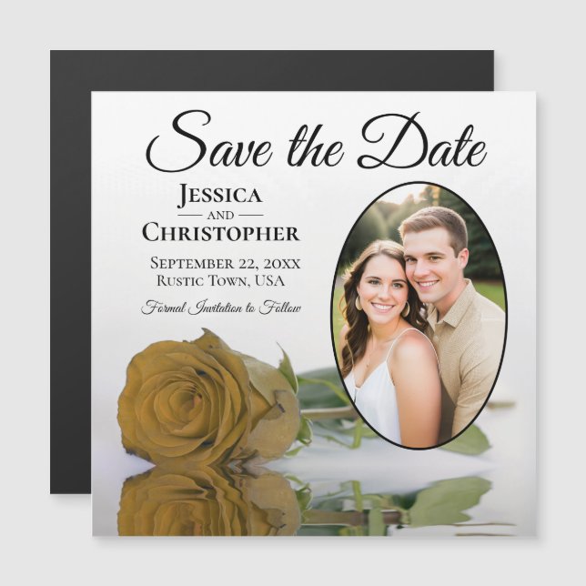 Carte Magnétique Gold Ochre Rose Mariage Enregistrer La Date Photo  (Devant / Derrière)