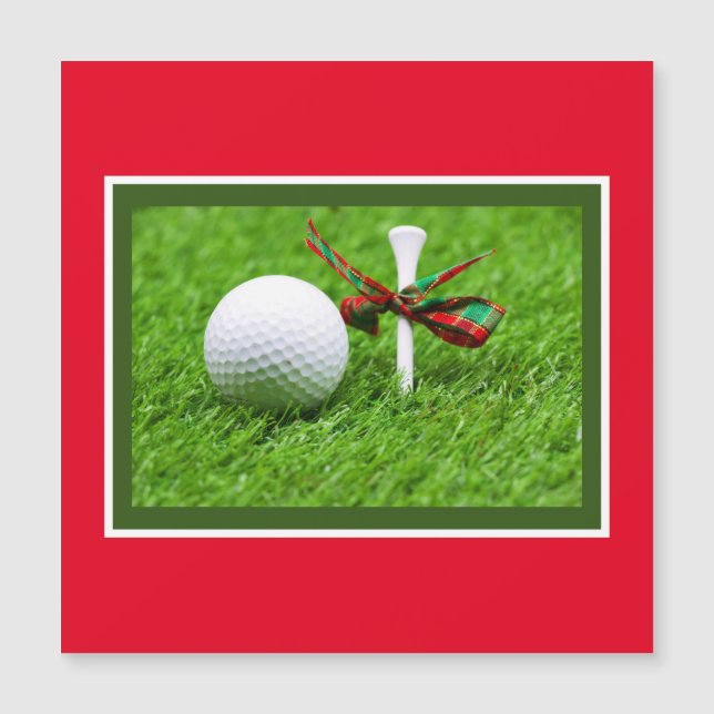 Carte Magnétique Golf balle Noël avec tee sur herbe verte (Devant)