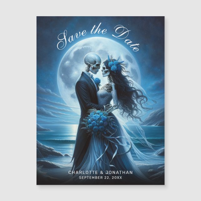 Carte Magnétique Gothic Blue Skeleton Couple Wedding Save the Date (Devant)