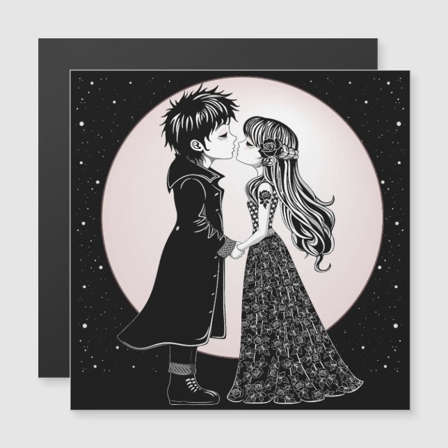 Carte Magnétique Gothique Emo Enfants Kiss Valentine's Day (Devant / Derrière)