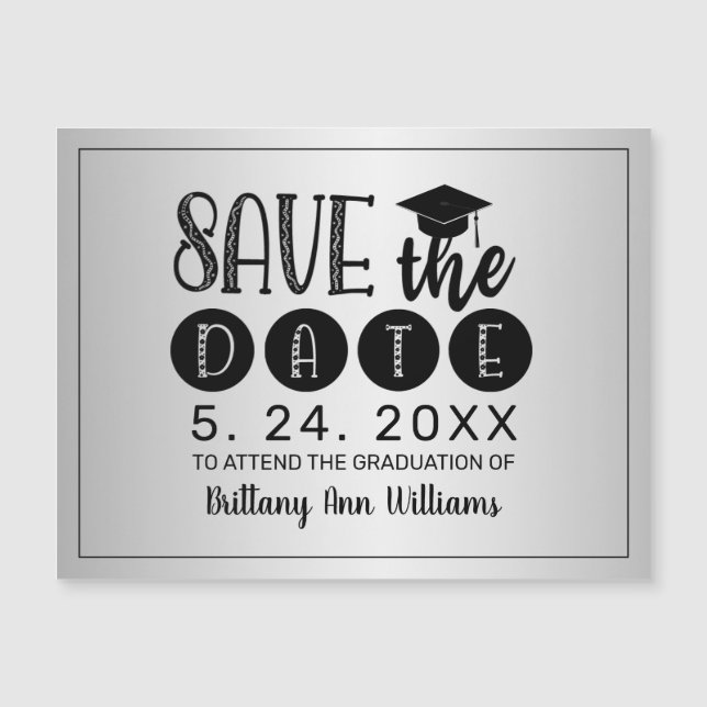 Carte Magnétique Graduation Enregistrer la date Black Typography Ar (Devant)