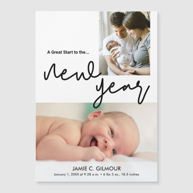 Carte Magnétique Grand Début moderne au Nouvel An Photos pour bébés (Devant)