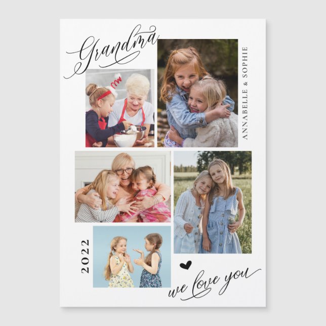 Carte Magnétique Grand-mère We Love You Photo Collage Typographie (Devant)