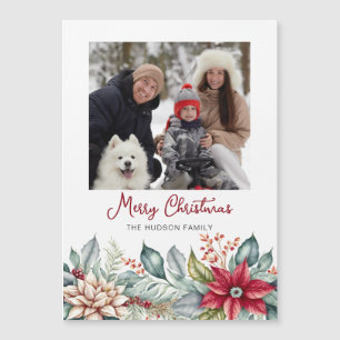 Carte Magnétique Gras Coloré Noël Poinsettias Photo de famille