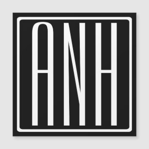 Carte Magnétique Gras moderne 3 initiales Monogramme Blanc sur no