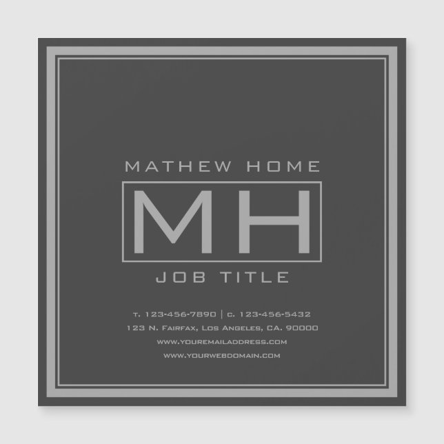 Carte Magnétique Gray et gris foncé professionnel (Devant)
