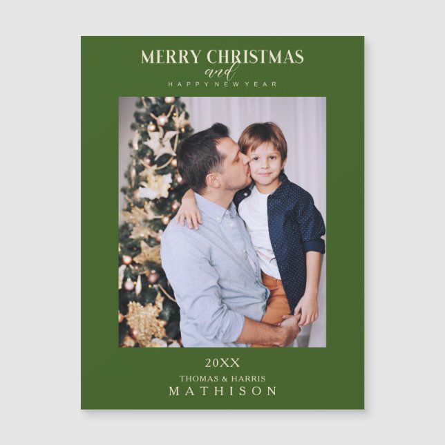 Carte Magnétique Green Christmas Modern Sophisticated Photo Family (Devant)