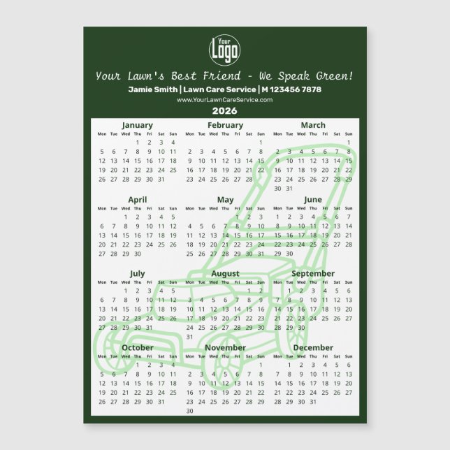 Carte Magnétique Green Garden Maintenance Magnetic 2026 Calendar (Devant)
