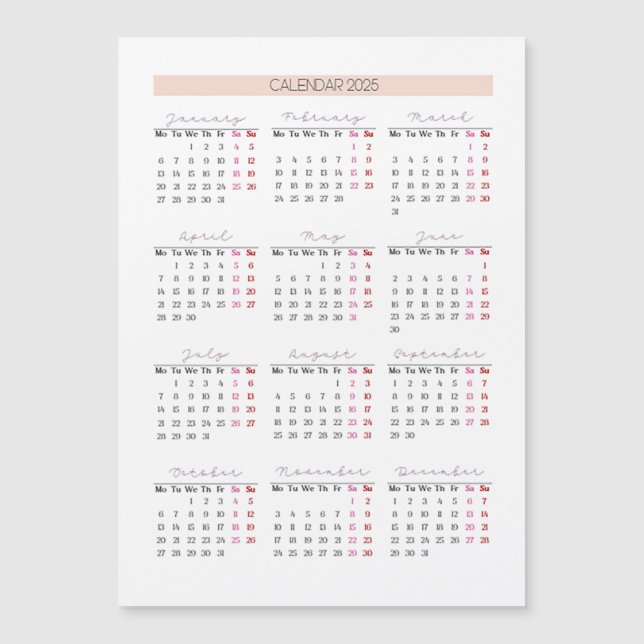 Carte Magnétique Grille souple 2025 avec points forts du week-end (Devant)