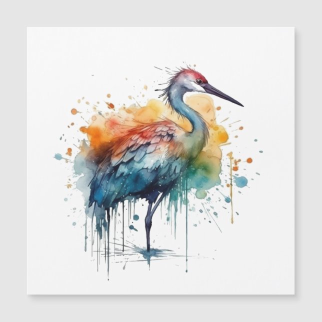 Carte Magnétique Grue colorée debout dans l'eau (Devant)