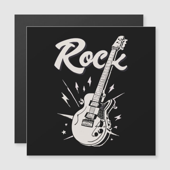 Carte Magnétique Guitare électrique avec mot rock (Devant / Derrière)