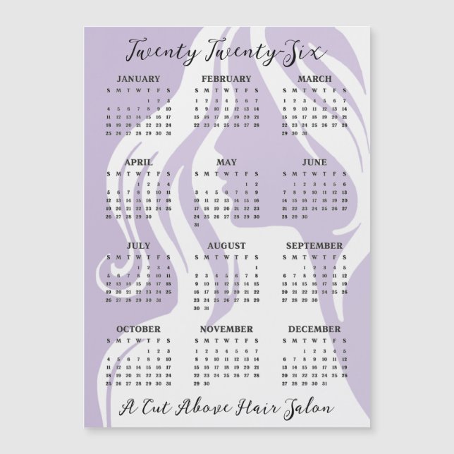 Carte Magnétique Hair Salon Design 2026 Calendar Magnetic Card (Devant)