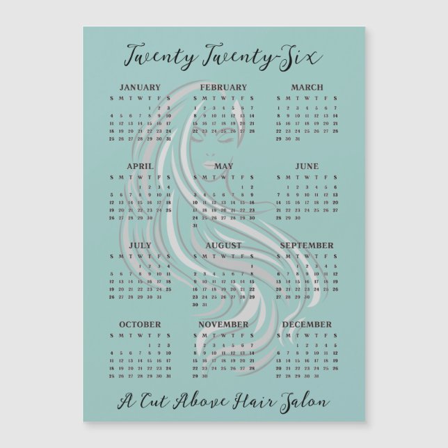 Carte Magnétique Hair Salon Design 2026 Calendar Magnetic Card (Devant)