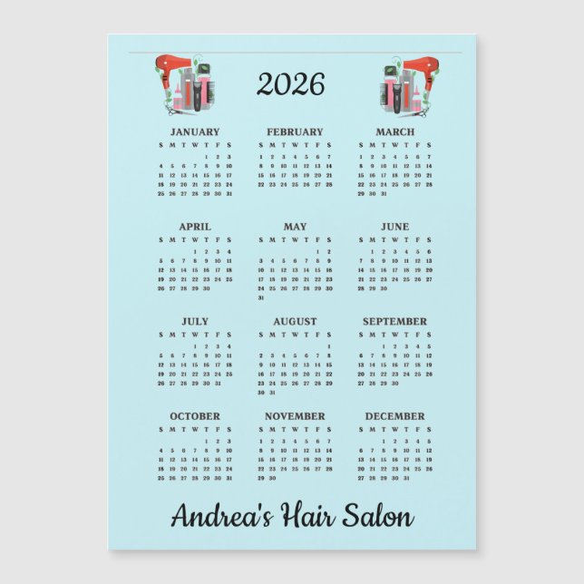 Carte Magnétique Hair Stylist Design 2026 Calendar Magnetic Card (Devant)