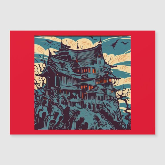 Carte Magnétique Halloween - Haunted Castle Woodcut 2 (Devant)