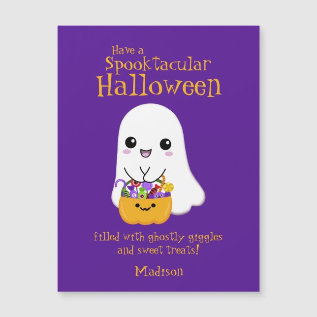 Carte Magnétique Halloween Spooktaculaire mignon Fantôme pourpre (Devant)