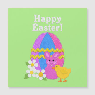 Carte Magnétique Happy Easter Felt Look Easter Egg Bunny Chick
