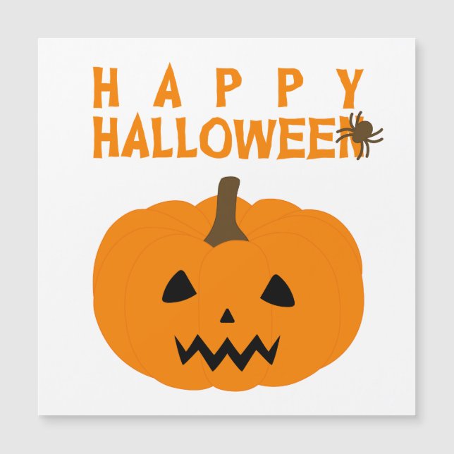 Carte Magnétique Happy Halloween Texte et Pumkin on White (Devant)