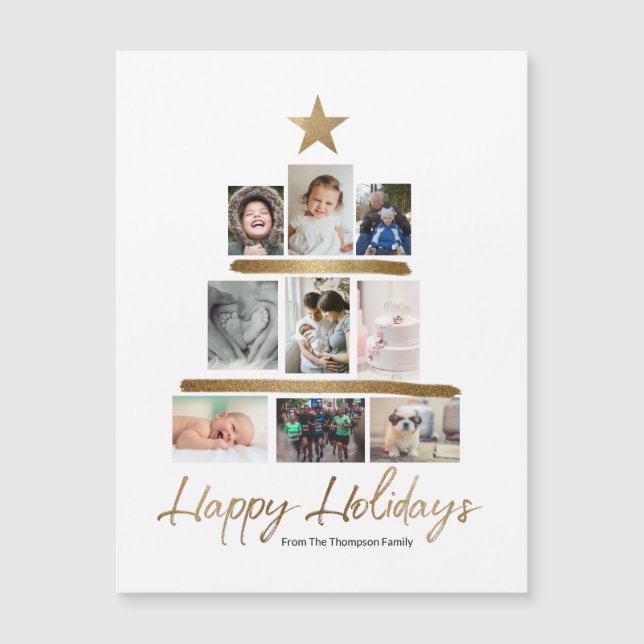 Carte Magnétique Happy Holidays Gold Script Photo Tree Collage (Devant)