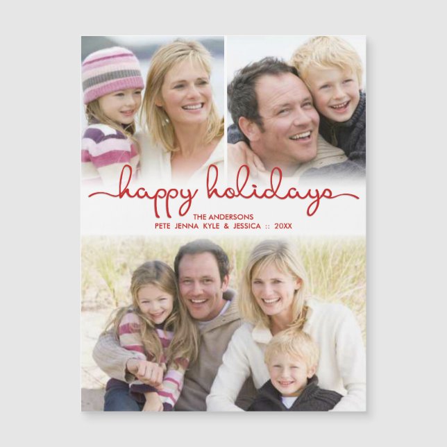 Carte Magnétique Happy Holidays Main Lettré Script Photo Collage (Devant)