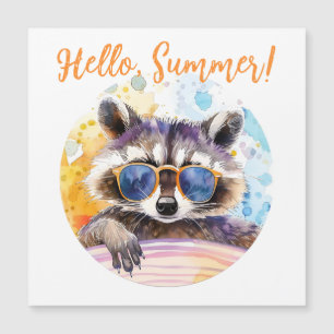 Carte Magnétique Hello Summer Raccoon dans les lunettes de soleil A