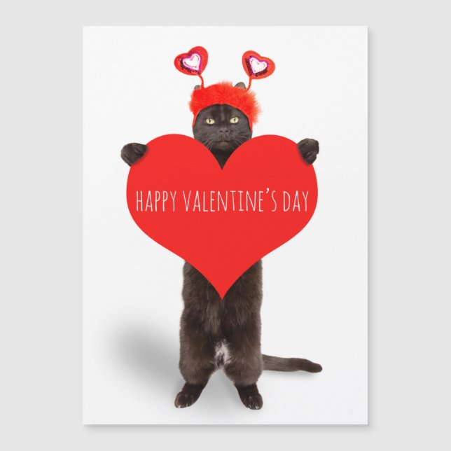 Carte Magnétique Heureuse Sainte-Valentin Cute Chat tenant Humour d (Devant)