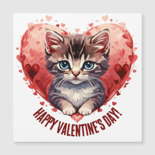 Carte Magnétique Heureuse Sainte-Valentin Little Kitten avec coeur