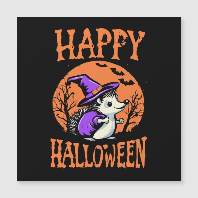Carte Magnétique Heureuse sorcière Halloween Hedgehog (Devant)